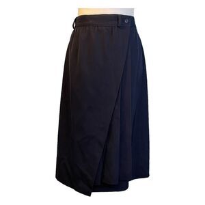 Vintage Escada SRB Asymmetrical Wrap Skirt Navy Blue Pleated Midi 38 / 8